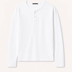 Buck Mason Pima L/S Classic Curved Henley in White